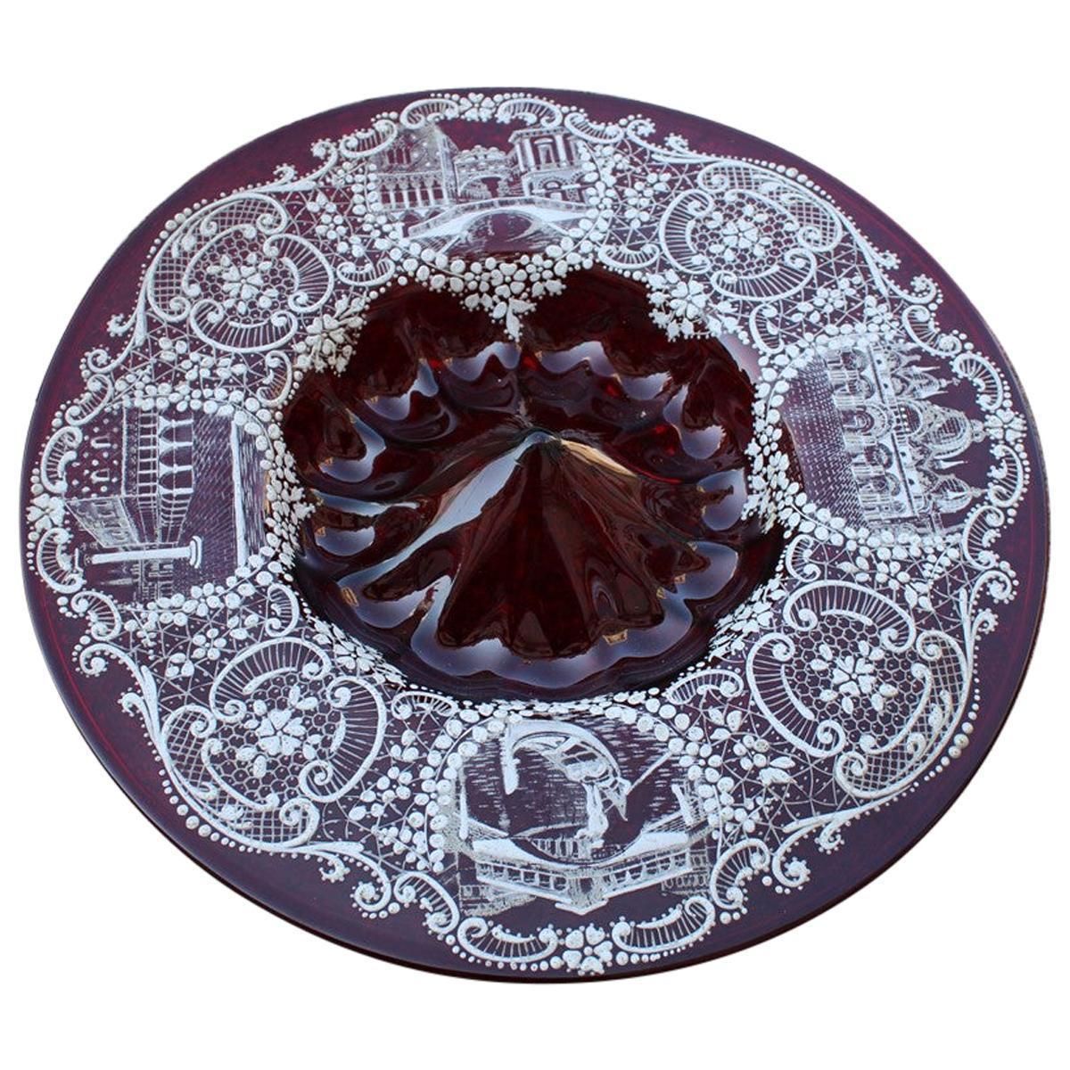 Red Rubin Murano Glass Decorative Bowl Style Of Zecchin Cappellin 1920s Italy