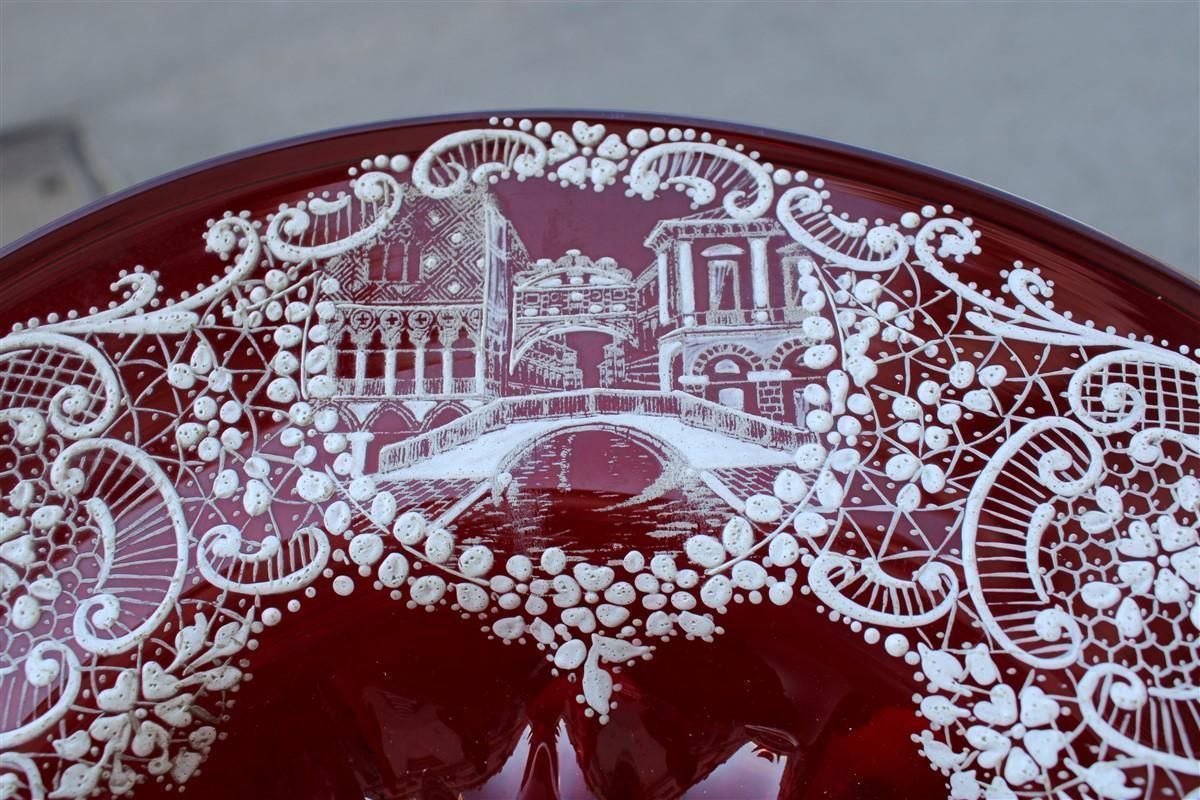 Red Rubin Murano Glass Decorative Bowl Style Of Zecchin Cappellin 1920s Italy photo vinterior