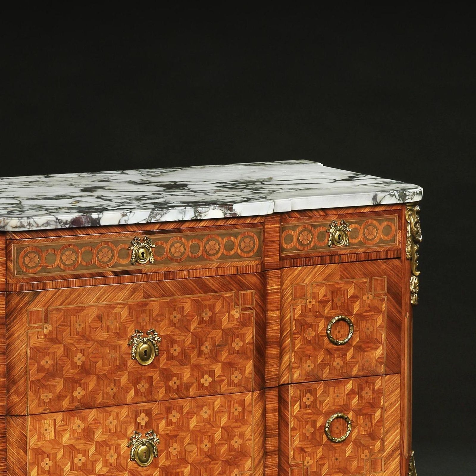 Late 19th C French Gilt Bronze Mounted Tulipwood And Kingwood Marble Topped Commode photo furniture