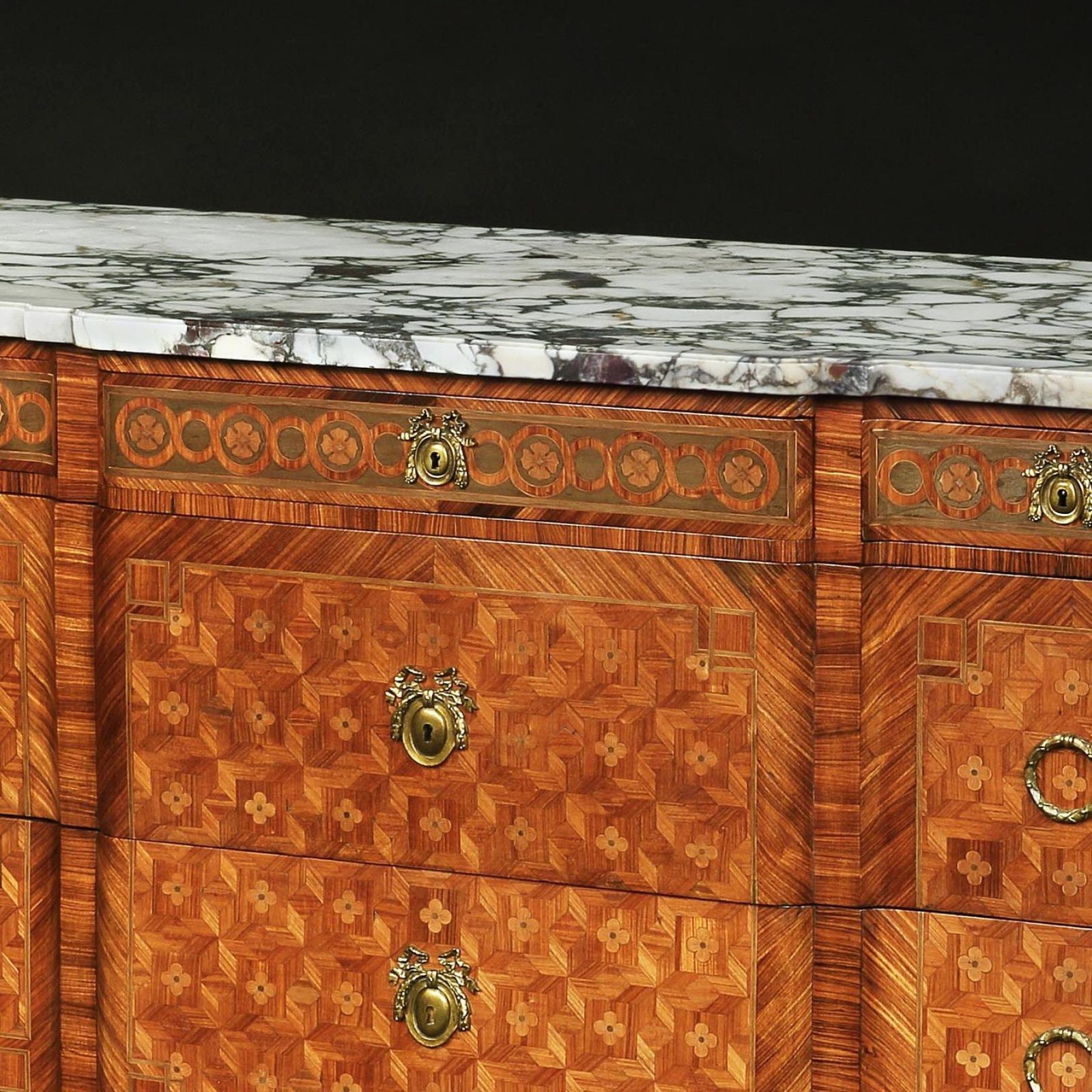 Late 19th C French Gilt Bronze Mounted Tulipwood And Kingwood Marble Topped Commode photo Furniture