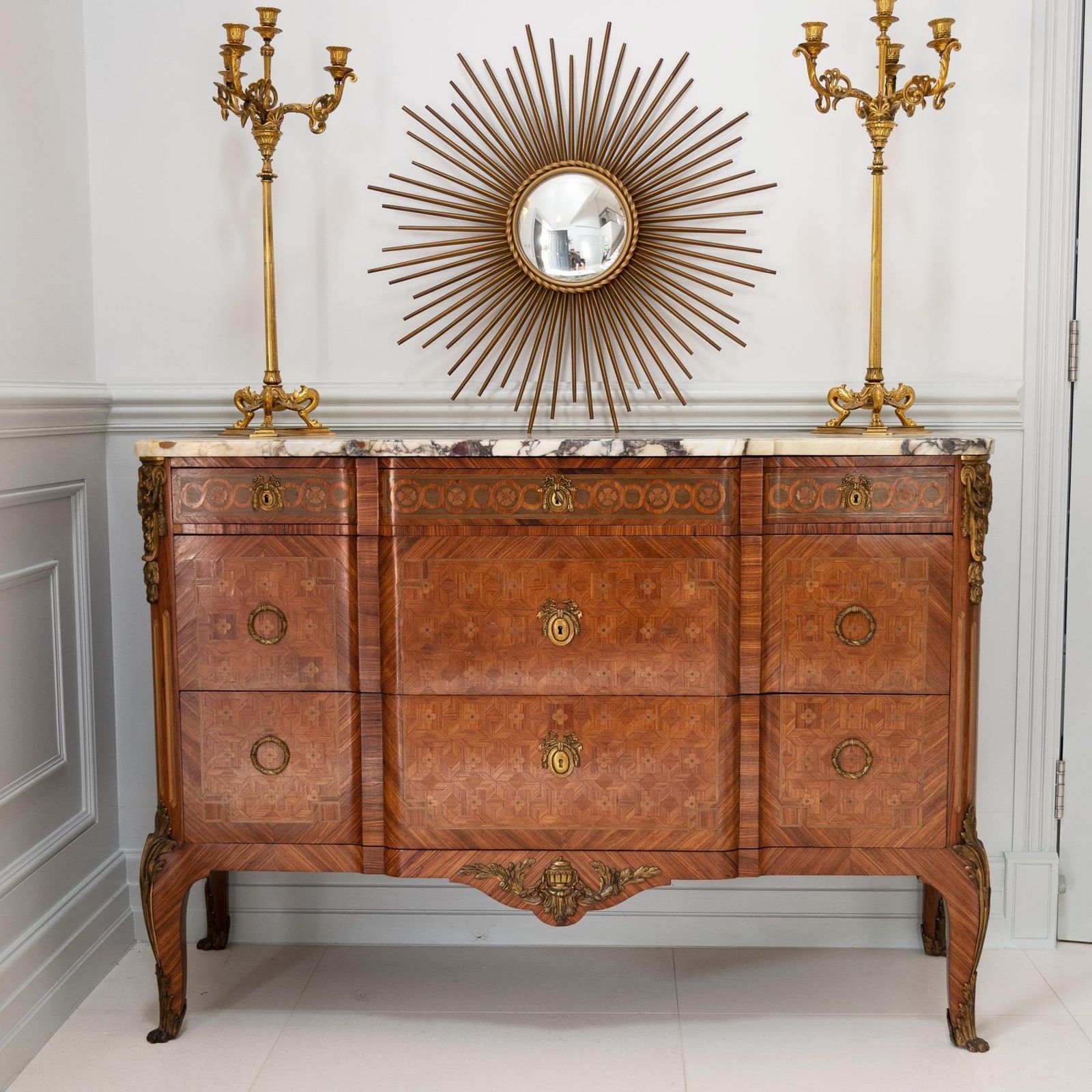 Late 19th C French Gilt Bronze Mounted Tulipwood And Kingwood Marble Topped Commode photo buy