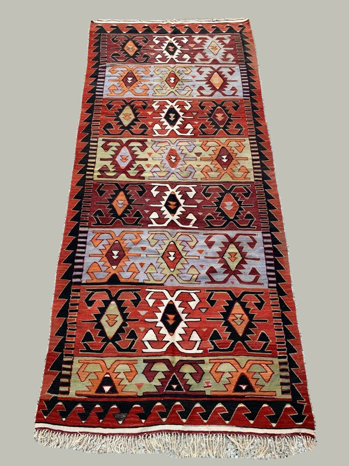Vintage Turkish Kilim 369x160 Cm Tribal Kelim Rug Large
