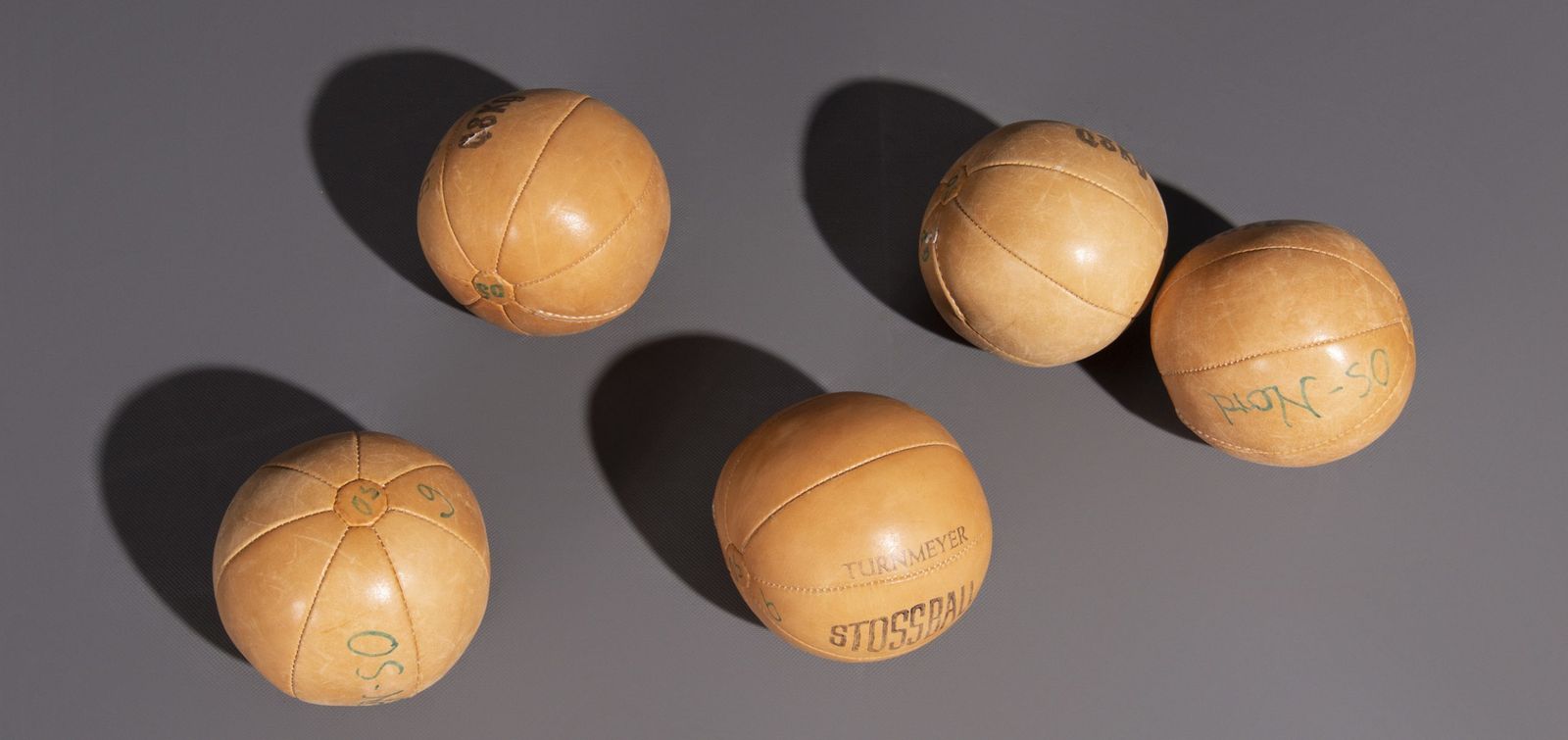 Vintage Medicine Balls Made Of Light Brown Leather, 0.8 Kg photo Home Decor