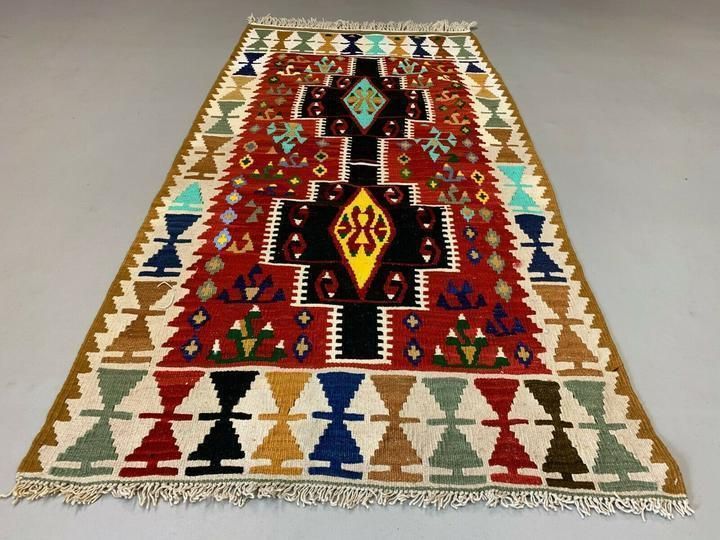 Small Vintage Turkish Kilim 180x93 Cm Wool Kelim Rug Red photo for sale