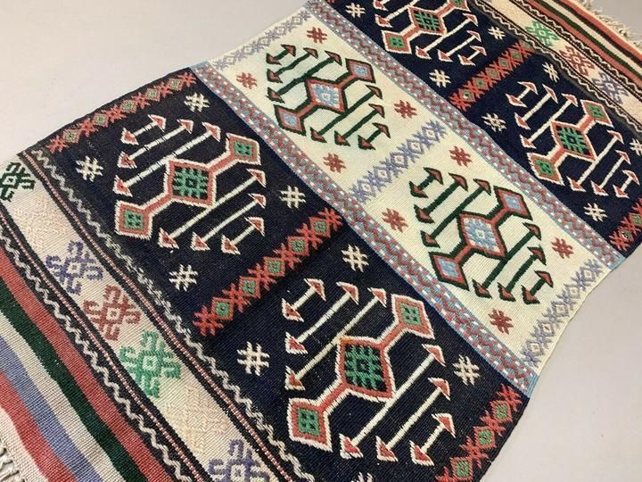 Small Vintage Turkish Kilim 145x80 Cm Wool Kelim Rug Red Beige Black photo vintage