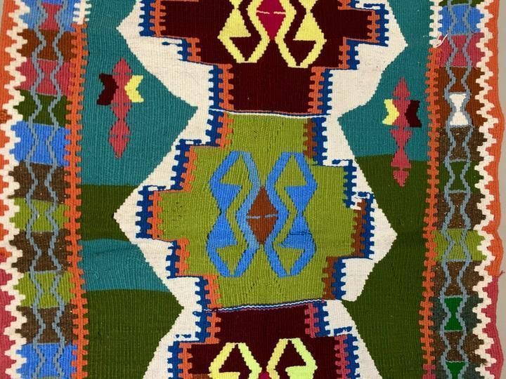 Small Vintage Turkish Kilim 134x85 Cm Wool Kelim Rug Indigo Red Blue Black Grey photo buy