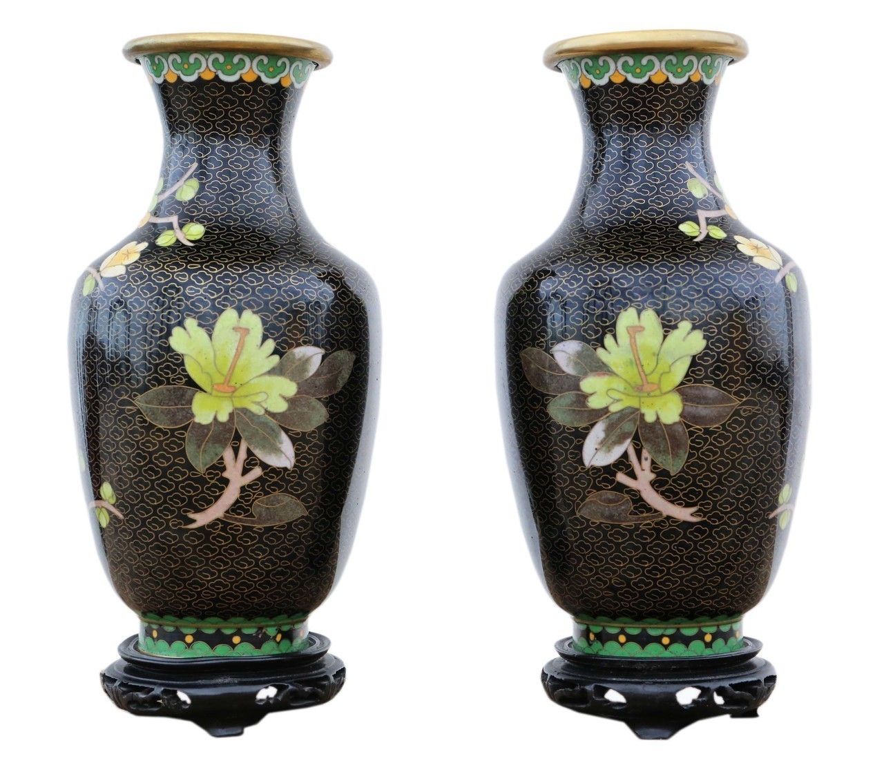 Pair Of Handed 20th Century Chinese Cloisonne Vases photo Home Decor