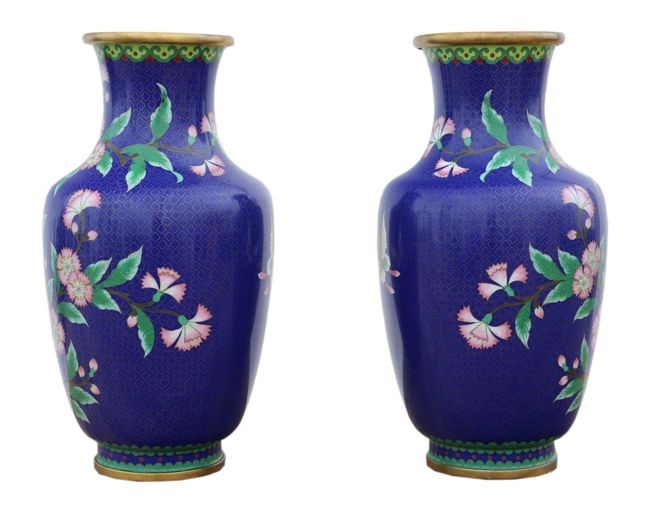 Pair Of Handed Mid 20th Century Chinese Cloisonne Vases. photo for sale