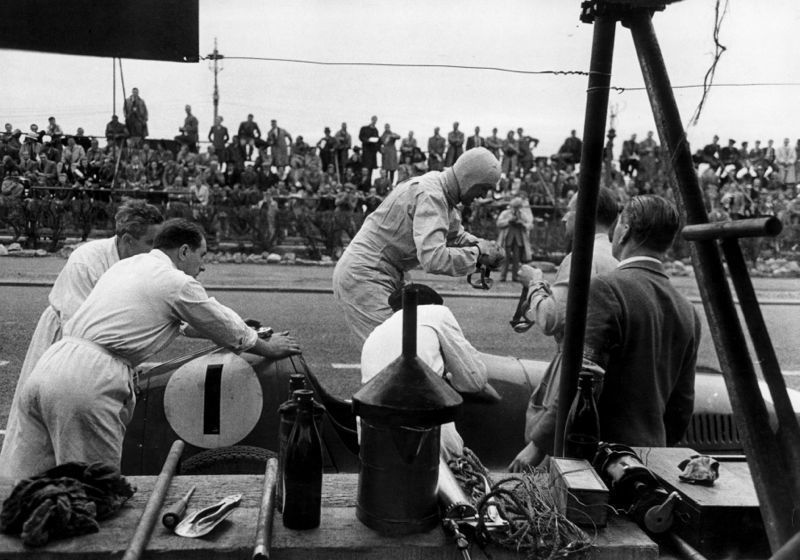 'Race Preparations' 1947 Silver Gelatin Print Framed In White photo furniture