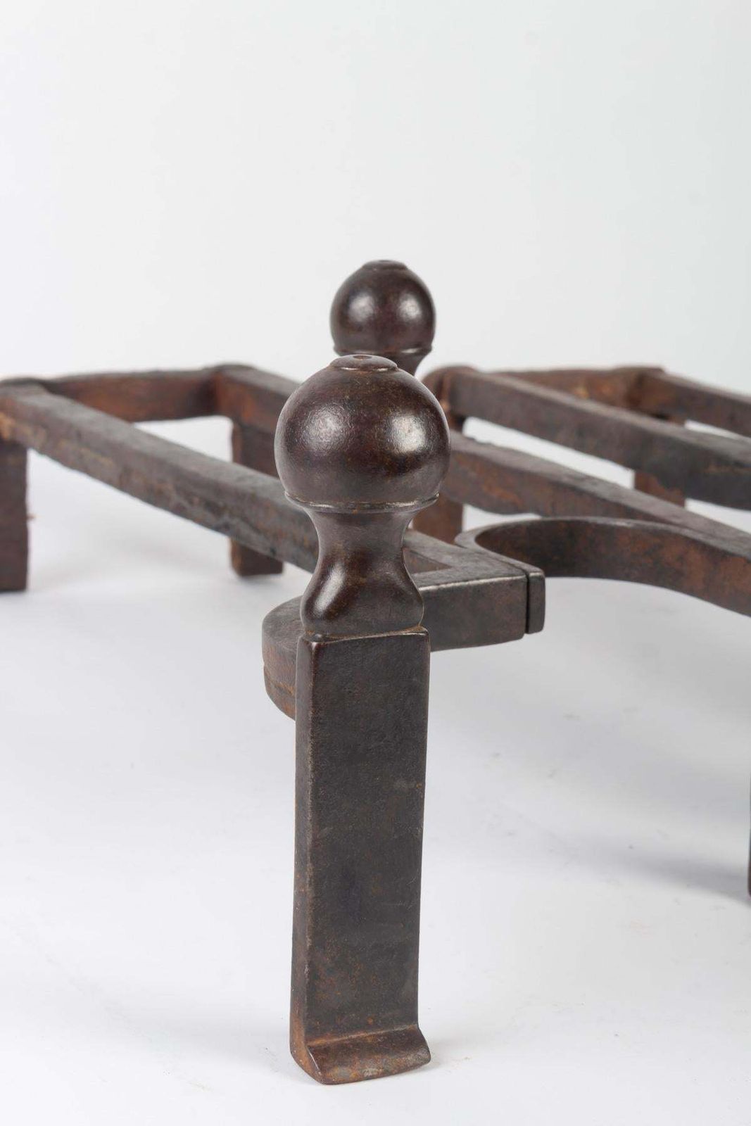 Pair Of Fireplace Dogs In Patinated Bronze, 19th Century photo for sale