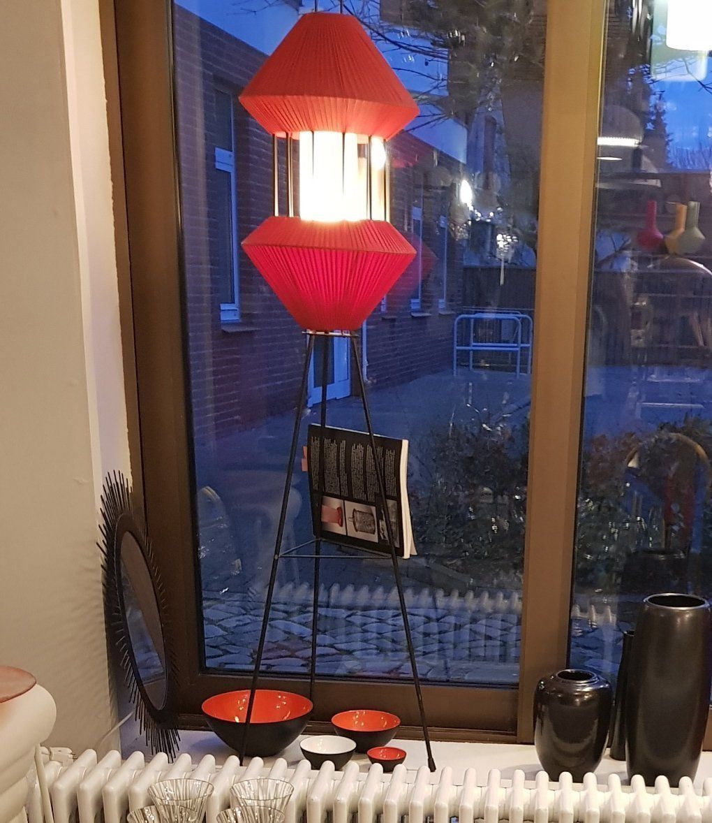 Mid Century Italian Tripod Floor Lamp With Newspaper Stand, 1950s photo for sale
