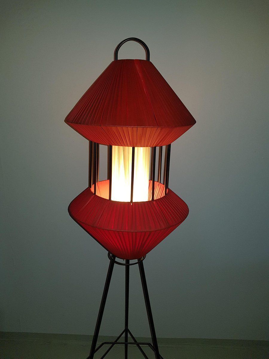 Mid Century Italian Tripod Floor Lamp With Newspaper Stand, 1950s photo vinterior