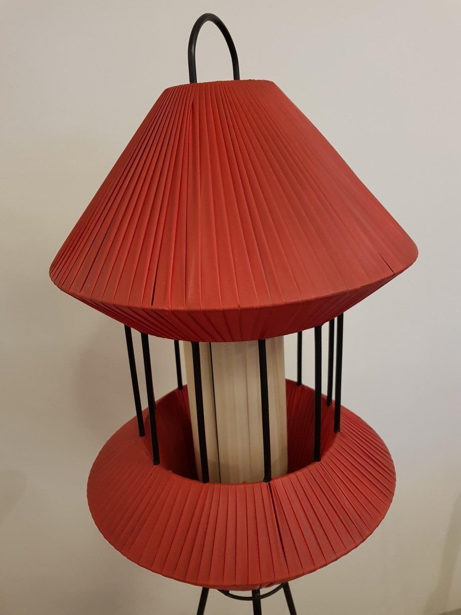Mid Century Italian Tripod Floor Lamp With Newspaper Stand, 1950s photo vintage