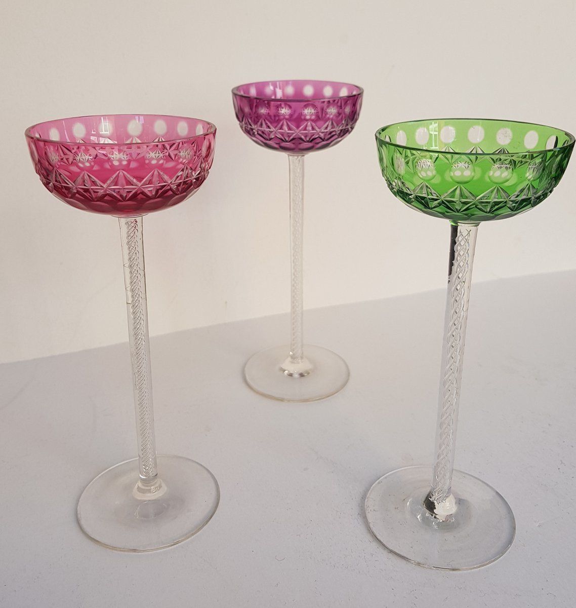 Antique Liquor Glasses With Filigree Edges From Josephinenhütte, Set Of 3 photo 813.28