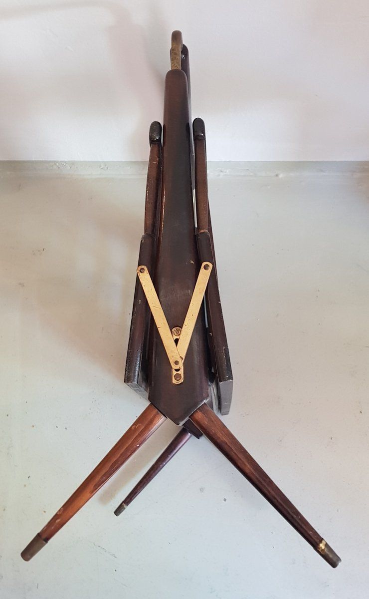 Italian Brass And Wood Magazine Rack By Cesare Lacca, 1950s photo for sale