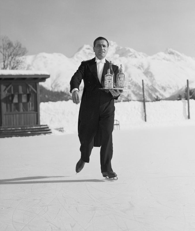 'Skating Waiter' 1938 Oversize Silver Gelatin Print Framed In Black photo furniture
