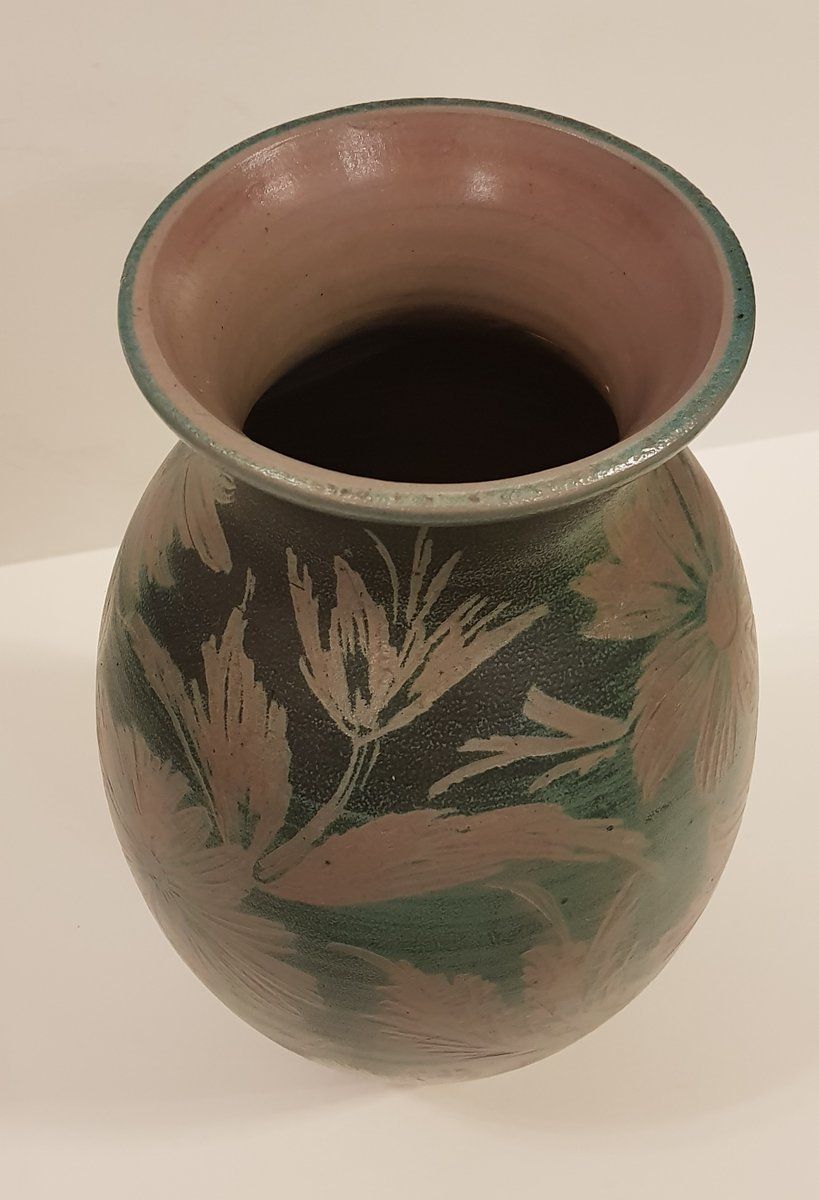 Floral Art Nouveau Earthenware Vase By Remmy Fils Betschdorf Alsace photo for sale