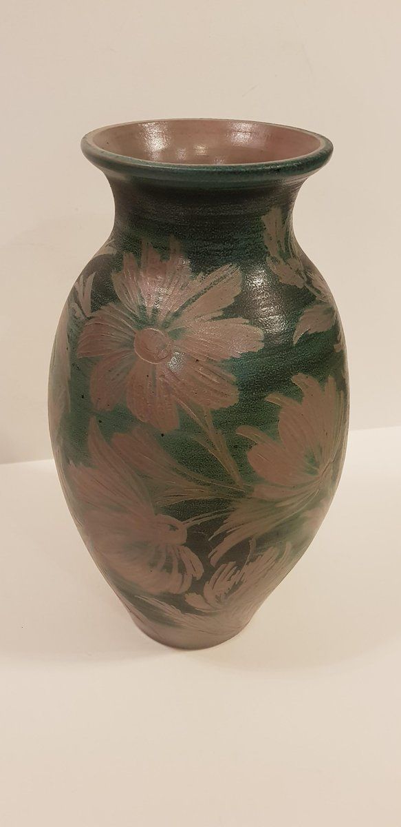 Floral Art Nouveau Earthenware Vase By Remmy Fils Betschdorf Alsace photo Home Decor
