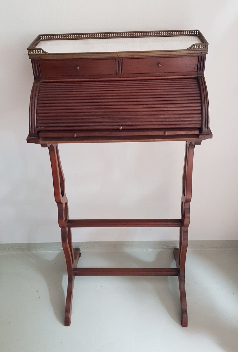 Small Antique English Brass, Mahogany, And Marble Secretaire photo buy