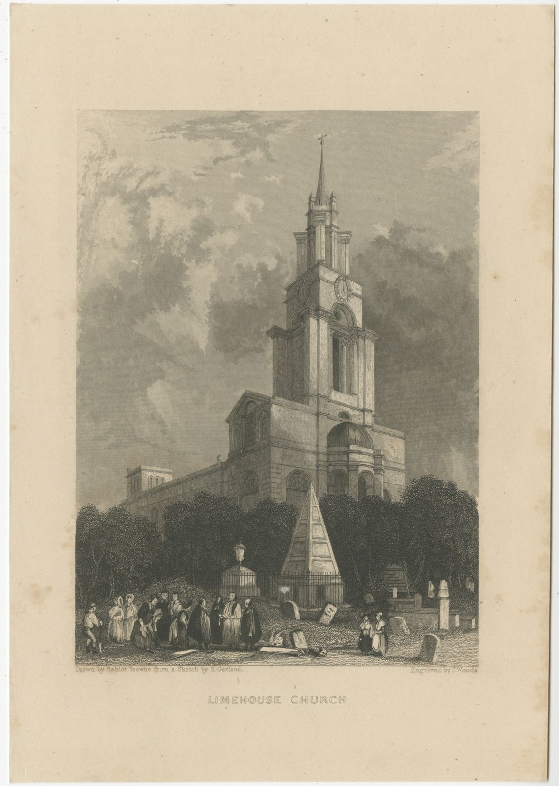 Antique Print Of St Anne's Limehouse By Woods (C.1840)