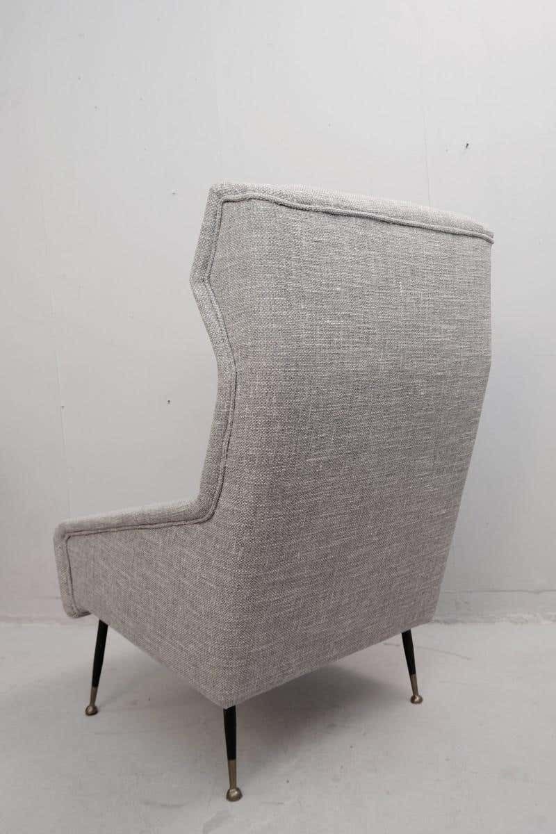 Pair Of Italian Armchairs With High Back With Ears, New Light Gray Marl Upholst photo vinterior