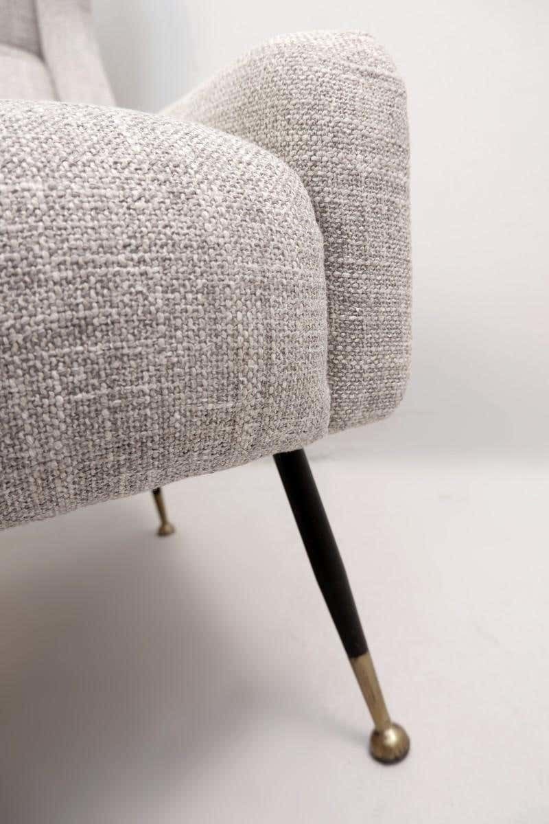 Pair Of Italian Armchairs With High Back With Ears, New Light Gray Marl Upholst photo vintage