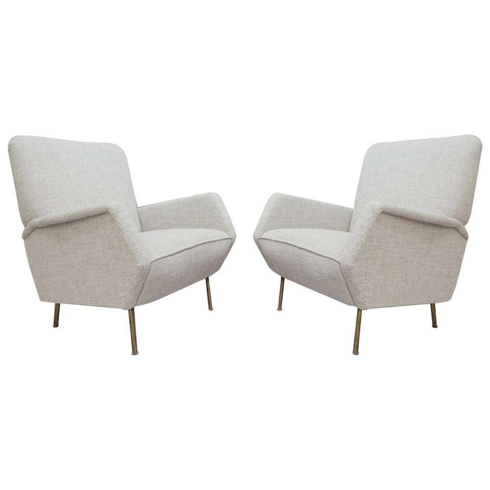 Gio Ponti Rare Model 803 Version With Brass Feet Armchairs, New Light Gray Marl