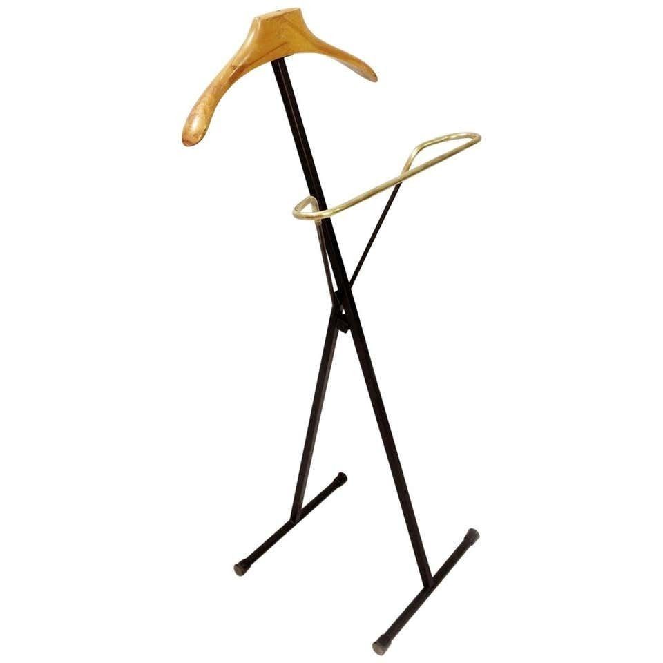 Italian Black Metal, Wood And Brass Folding Valet Stand, 1950s photo furniture