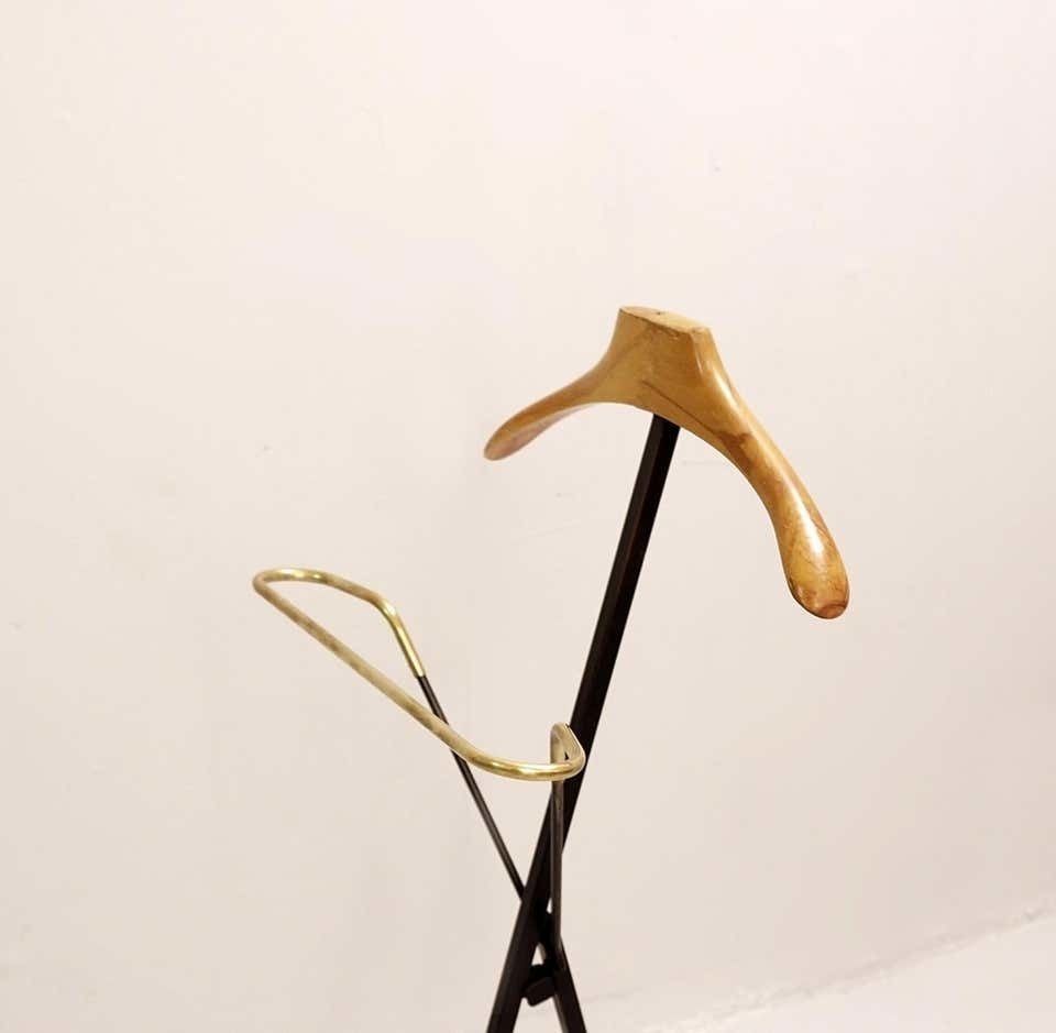 Italian Black Metal, Wood And Brass Folding Valet Stand, 1950s photo 894.0