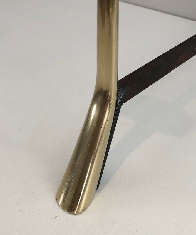 Pair Of Beautiful Modernist Bronze And Wrought Iron Andirons photo vinterior