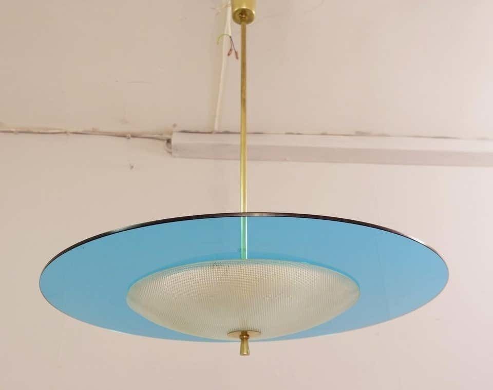 Saucer Shaped Chandelier In The Style Fontana Arte, Italy, 1960s