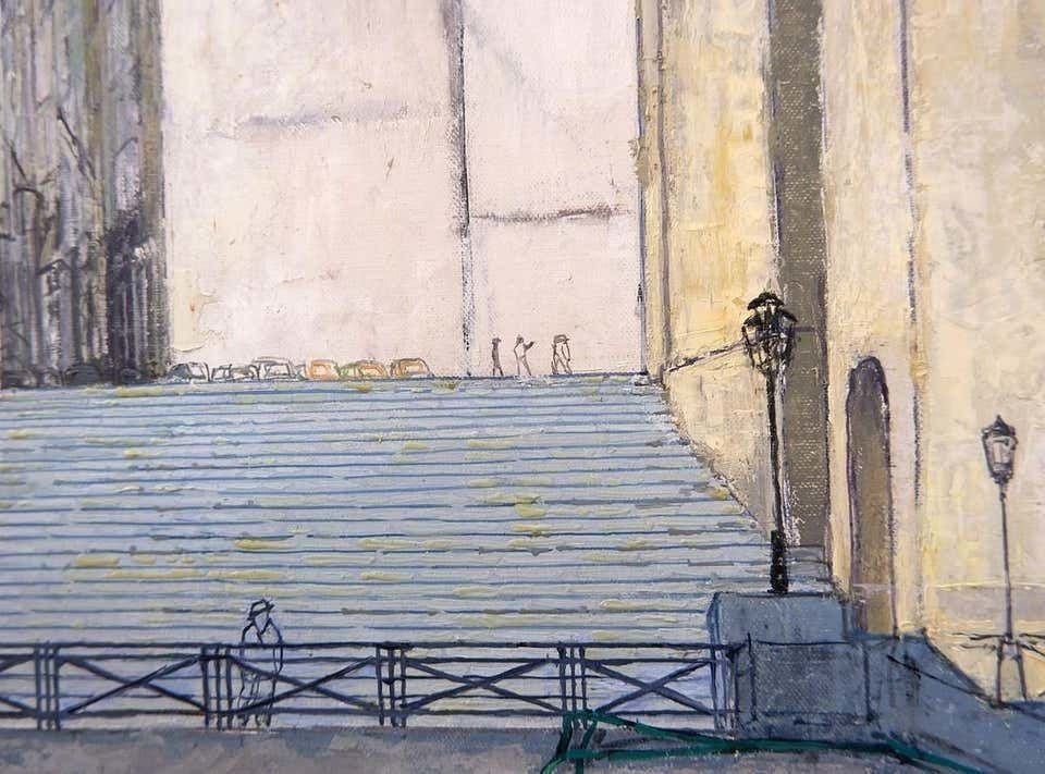 Brussels Street Scene Painting On Canvas, Victor Petré, Belgium, Circa 1960 photo for sale