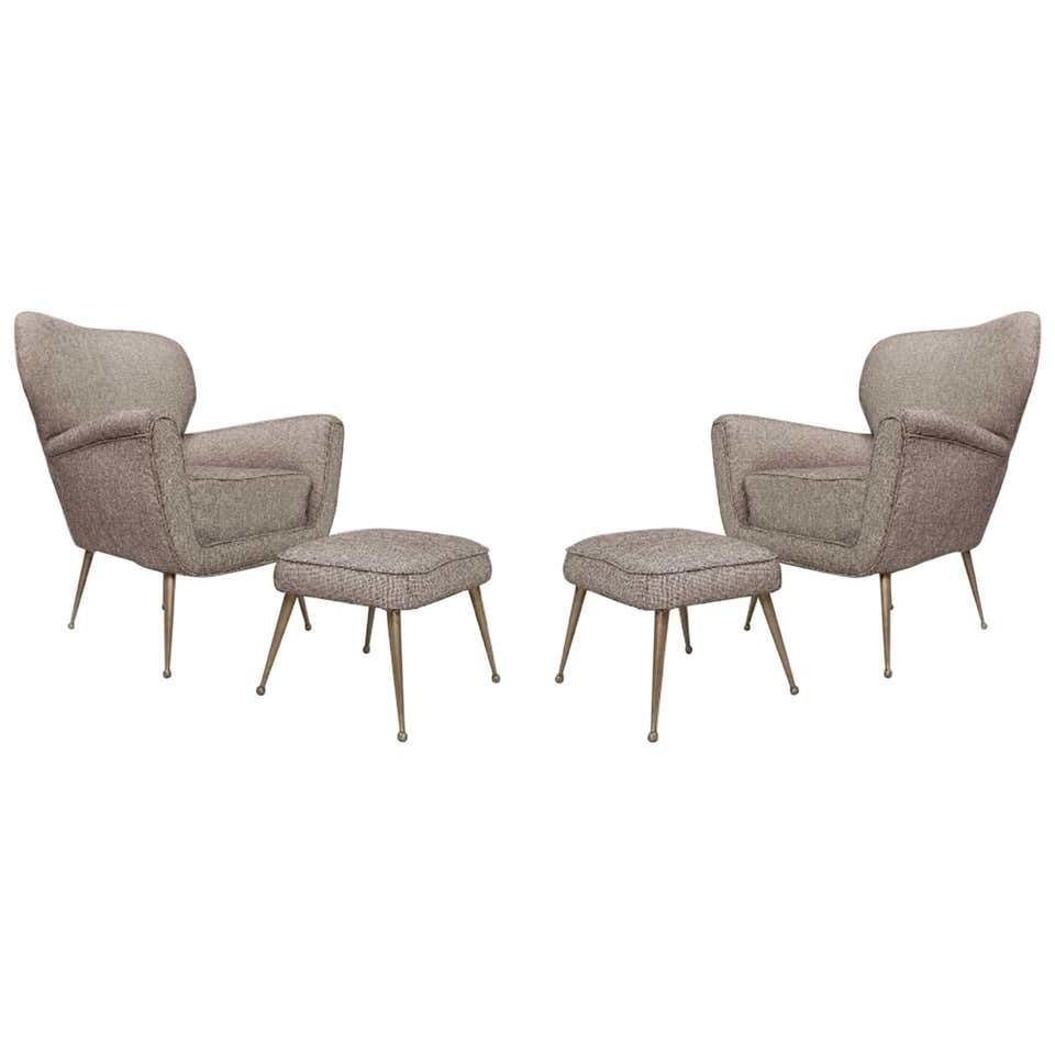Pair Of Italian Armchairs With Ottomans, New Upholstery photo furniture