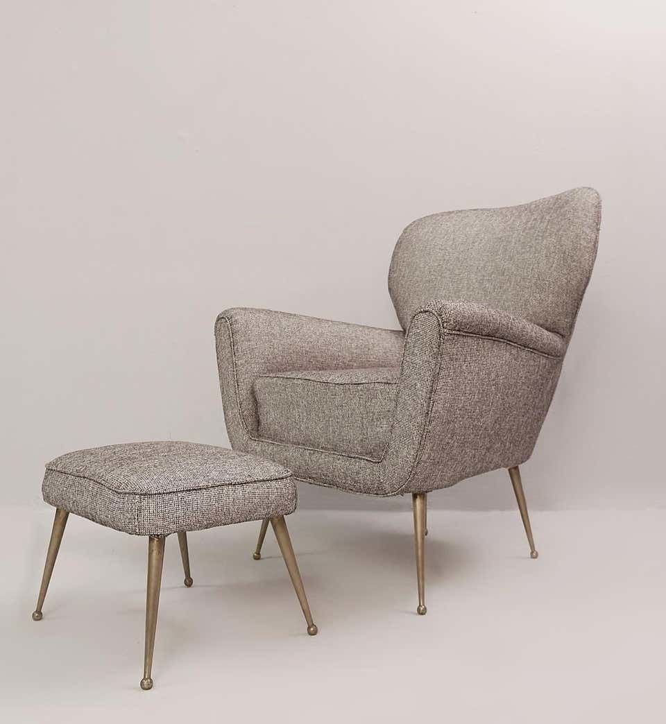 Pair Of Italian Armchairs With Ottomans, New Upholstery