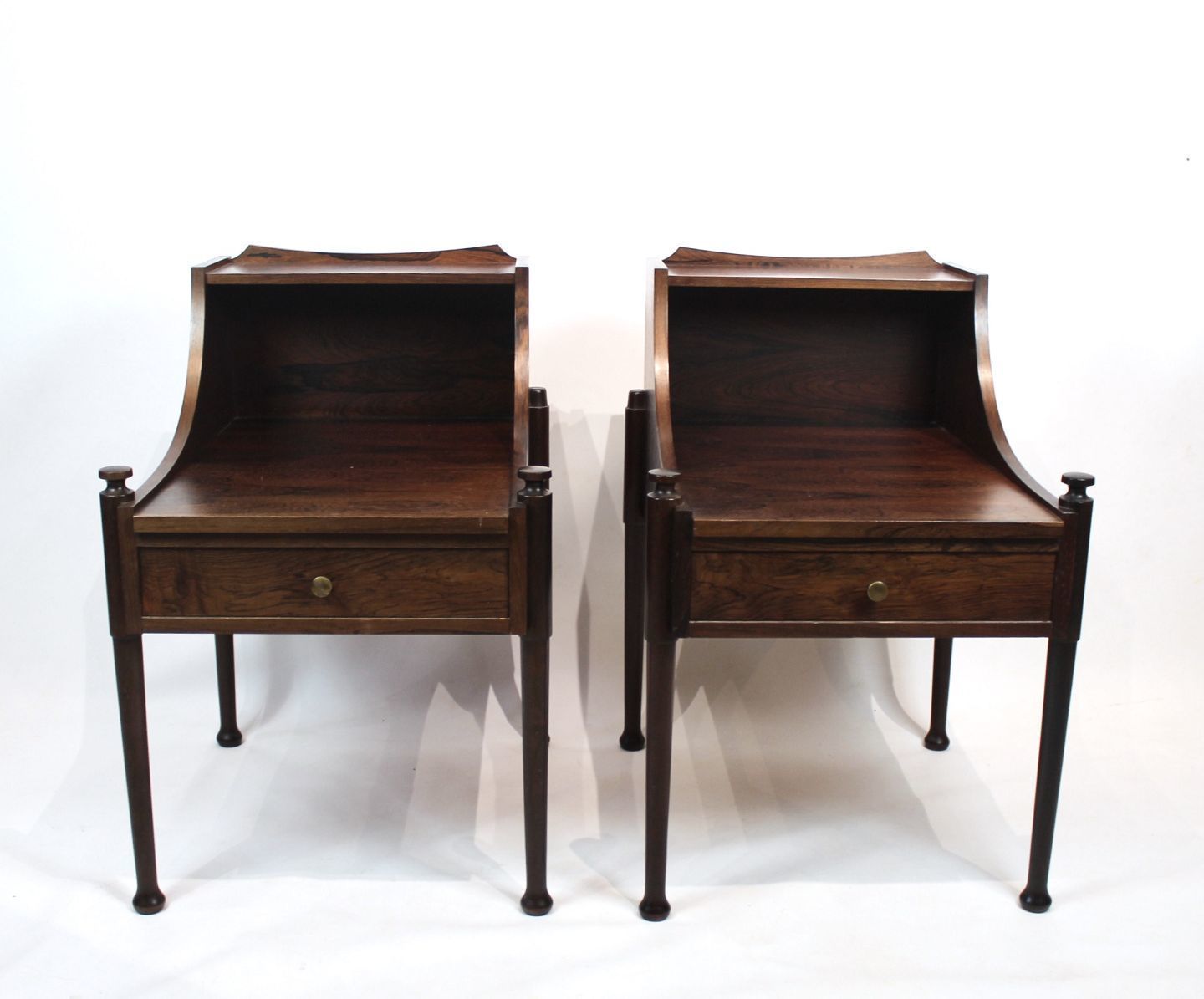 A Pair Of Bedside Tables Made In Rosewood Of Danish Design From The 1960s.