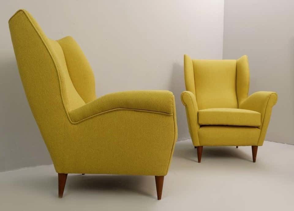 Pair Of High Back Armchairs By Gio Ponti, 1950s, New Curry Yellow Upholstery photo furniture