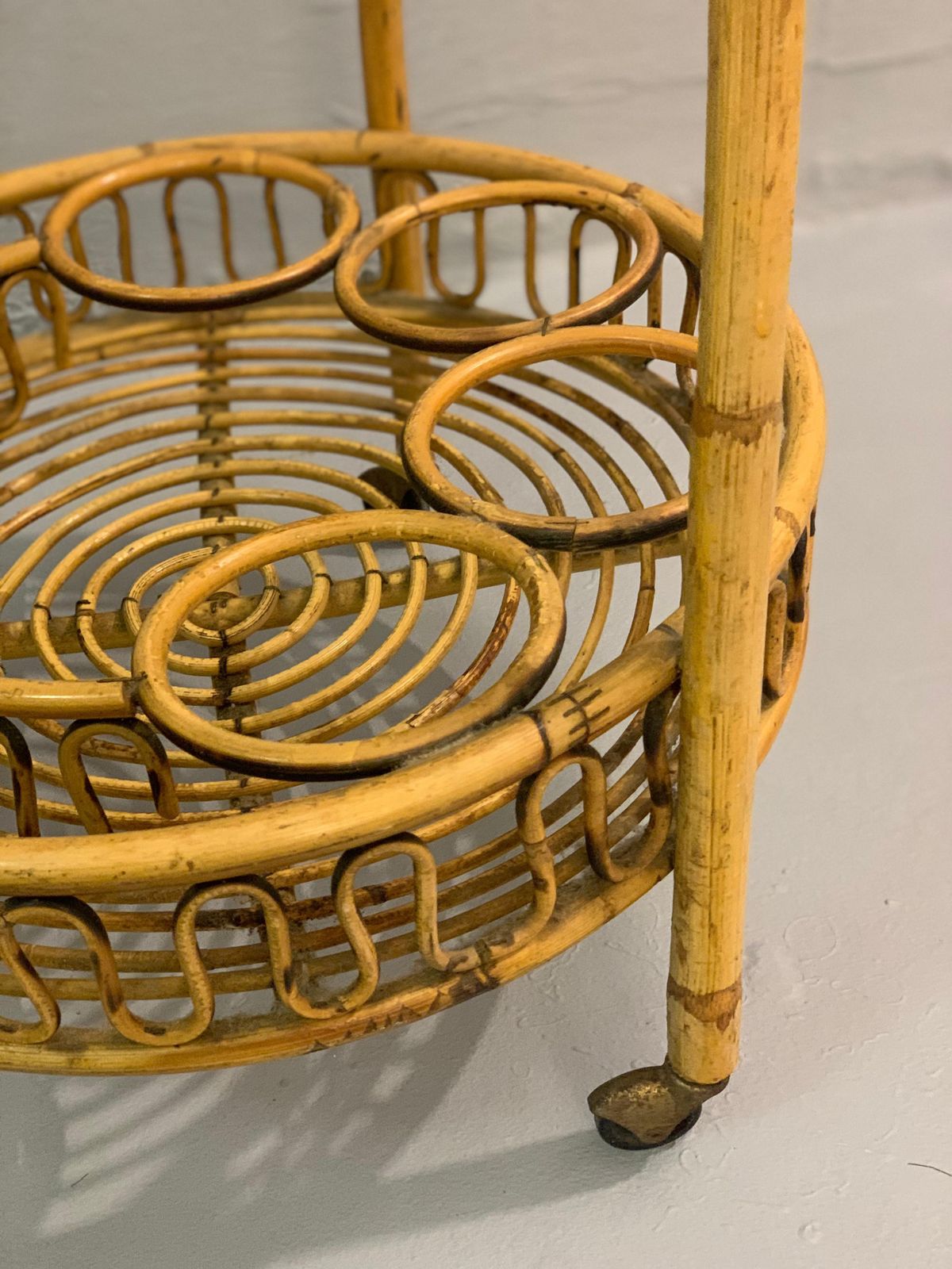 Italian Bamboo And Rattan Round Service Side Bar Cart, 1960s photo Furniture