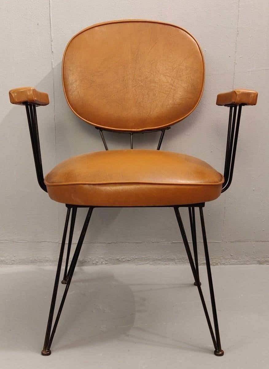 Black Lacquered Metal Structure Armchairs, Italy, 1950s photo for sale