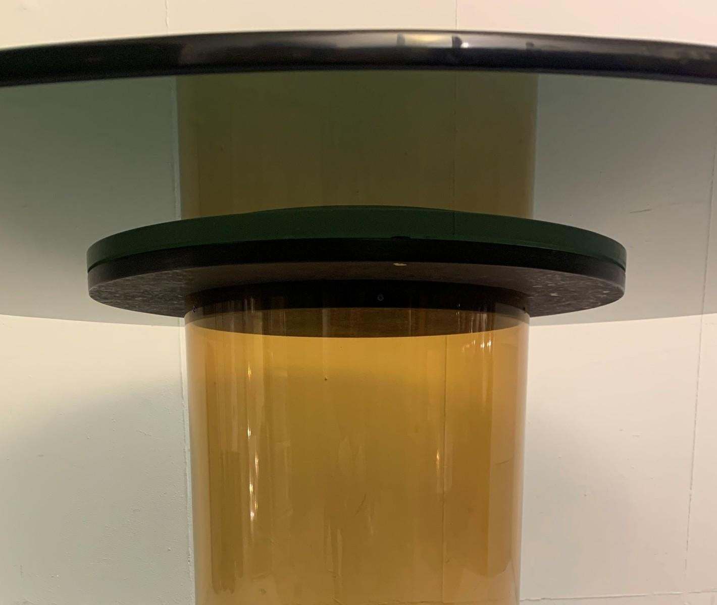 Italian Dining Table In The Style Of Salocchi, Smoked Round Glass Top photo furniture