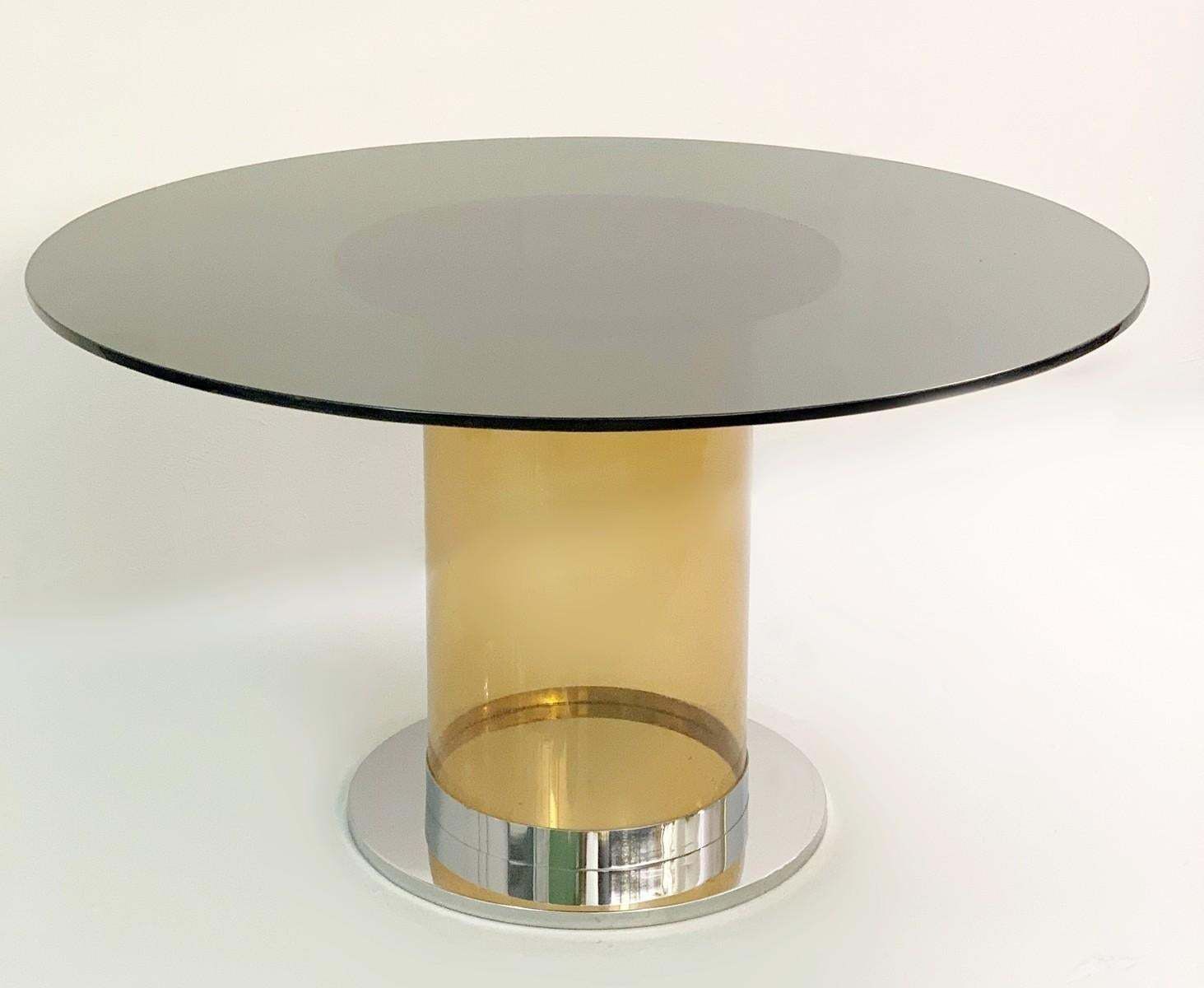 Italian Dining Table In The Style Of Salocchi, Smoked Round Glass Top photo Furniture