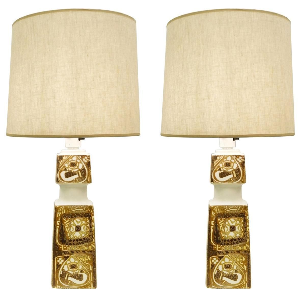 Pair Of Danish Porcelain Baca Table Lamps By Nils Thorsson For Royal Copenhagen