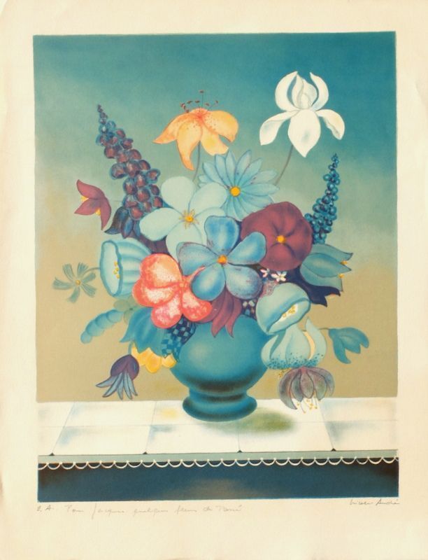 André Nicole   Lithograph   Bouquet Of Flowers