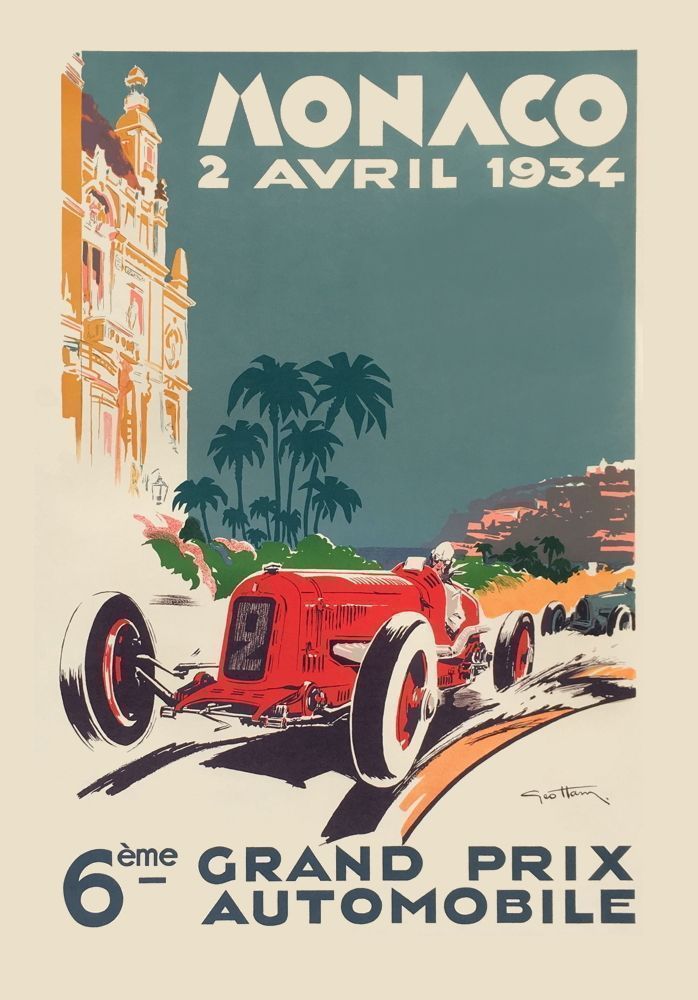 Ham Géo (1900 1972)   Poster In Lithography   Grand Prix De Monaco 1934