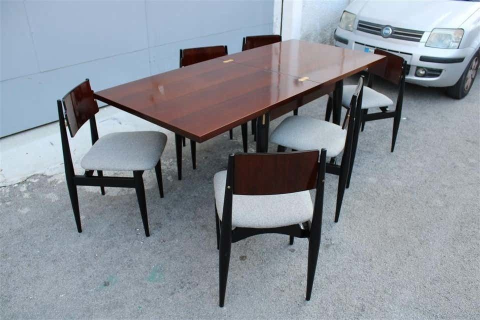 Mid Century Dining Room Sets Teak Wood Brass Italian Design Extendable Table photo Furniture