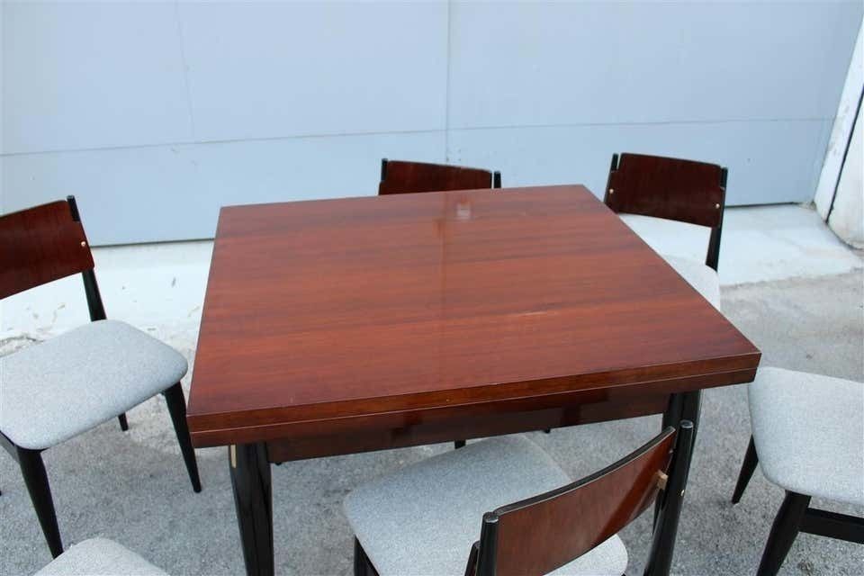 Mid Century Dining Room Sets Teak Wood Brass Italian Design Extendable Table photo vinterior