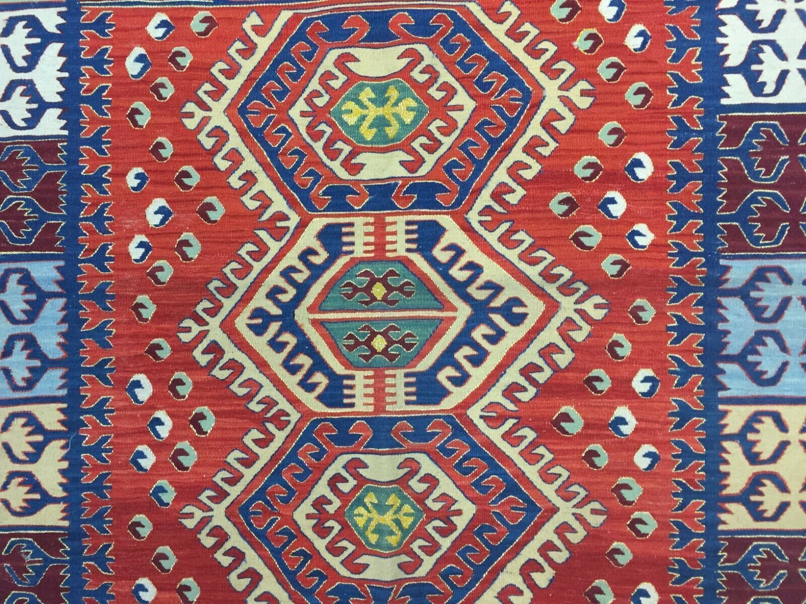 Fine Vintage Turkish Kilim 180x115 Cm Wool Kelim Rug Blue Red Medium photo vinterior