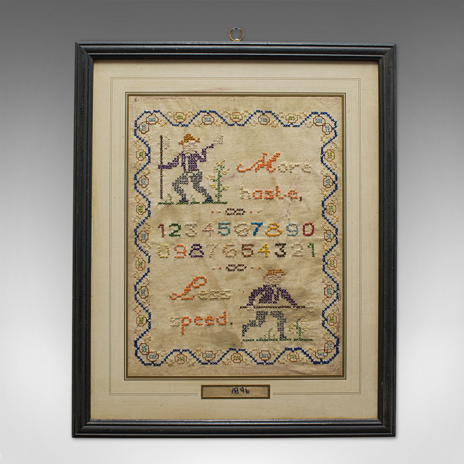 Antique Framed Sampler, English, Cross Stitch, Apprentice, Victorian, Dated 1896 photo furniture