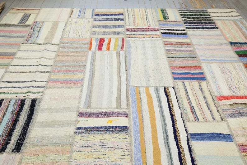 300x397 Cm Scandinavian Style Rag Rug, Natural Cotton Area Rug, Striped Handmade Kilim Rag Rugs, Handwoven Vintage Area Rug, Turkish Rug 9.8x13 photo buy