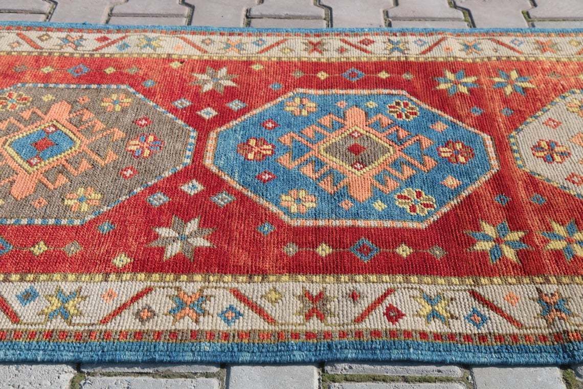 2.8x15.6, 3 Pcs Similar Runners, Turkish Runner, Hallway Runner, Stair Rug, Turkey Rug, Handmade, Runner Rug, Home Decor, Red, Colorful Rug photo for sale