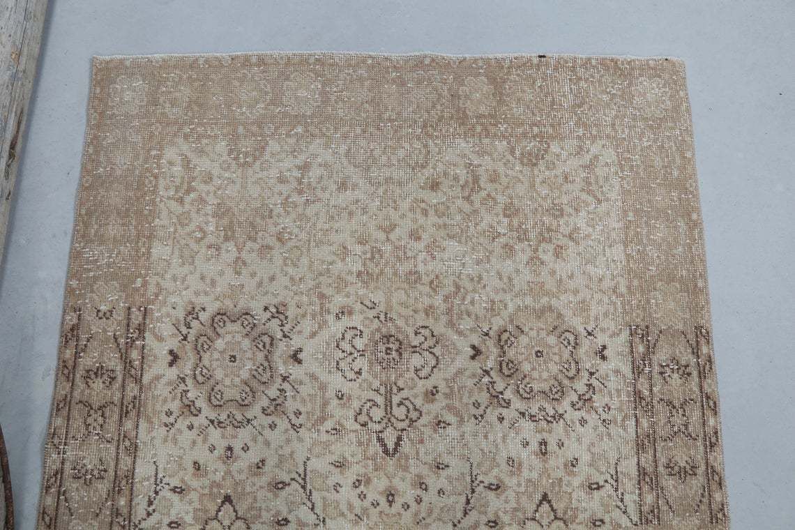 116x204 Cm Muted Beige Rug, Turkish Rug, Luxury Area Rug, Vintage Oushak Anatolian Rug, Ethnic Floral Rug, Distressed Rug, Runner Neutral Area photo 290.0